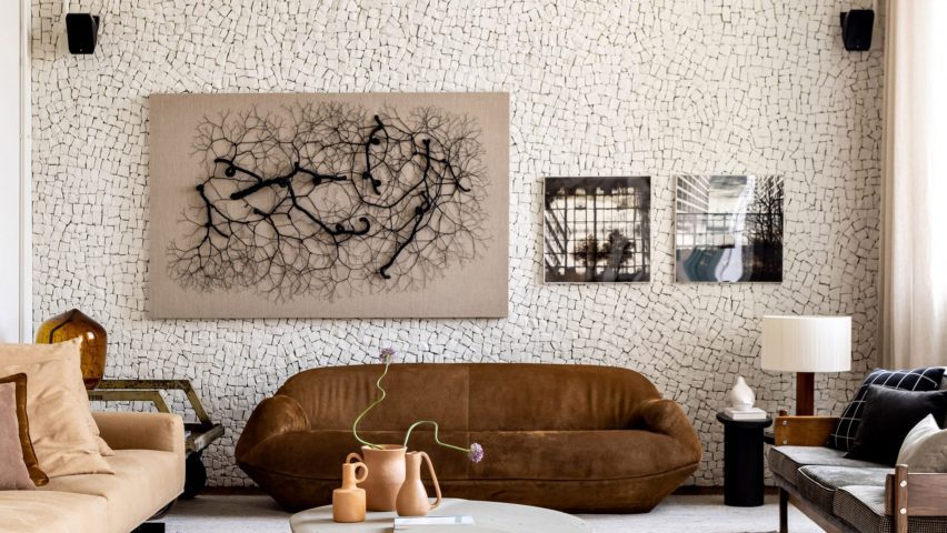 Stone mosaic wall in Brazilian living room