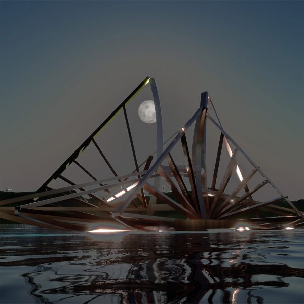 Render of a lotus-shaped stadium
