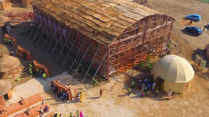 Aerial Drone View of Zero Carbon Cultural Centre Makli