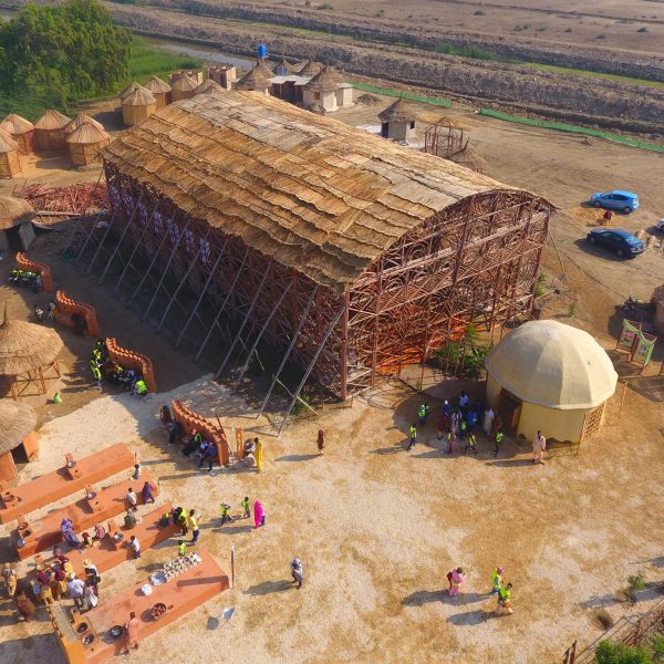 Aerial Drone View of Zero Carbon Cultural Centre Makli