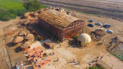 Aerial Drone View of Zero Carbon Cultural Centre Makli