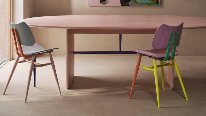 Photo of two colourful chairs and a table