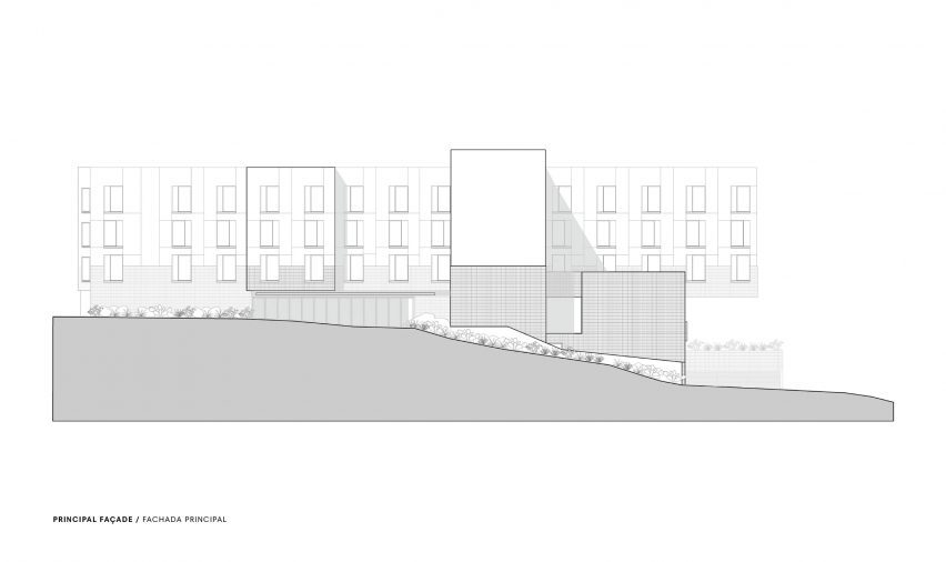 Elevation of Section of Hotel Albor San Miguel de Allende by Productora and Esrawe Studio
