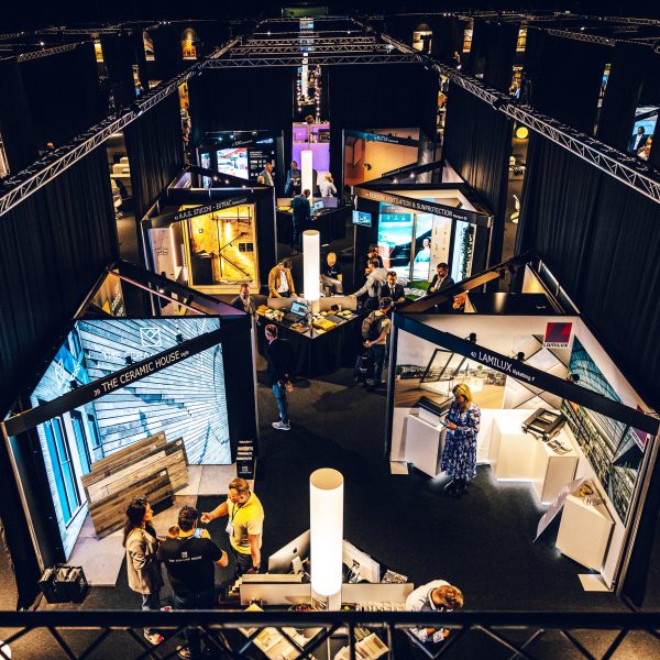 stands at an architecture and design trade show