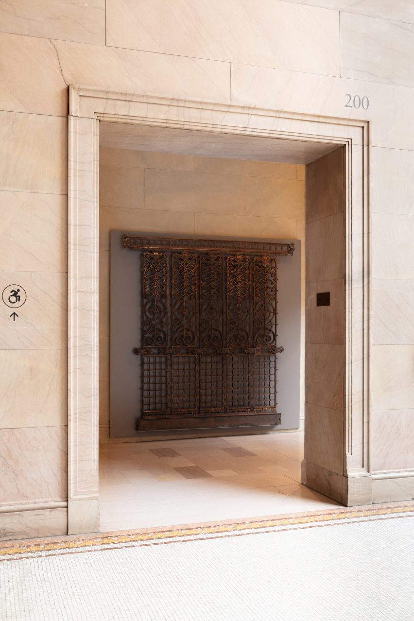 A large iron gate on display at the Art Institute of Chicago