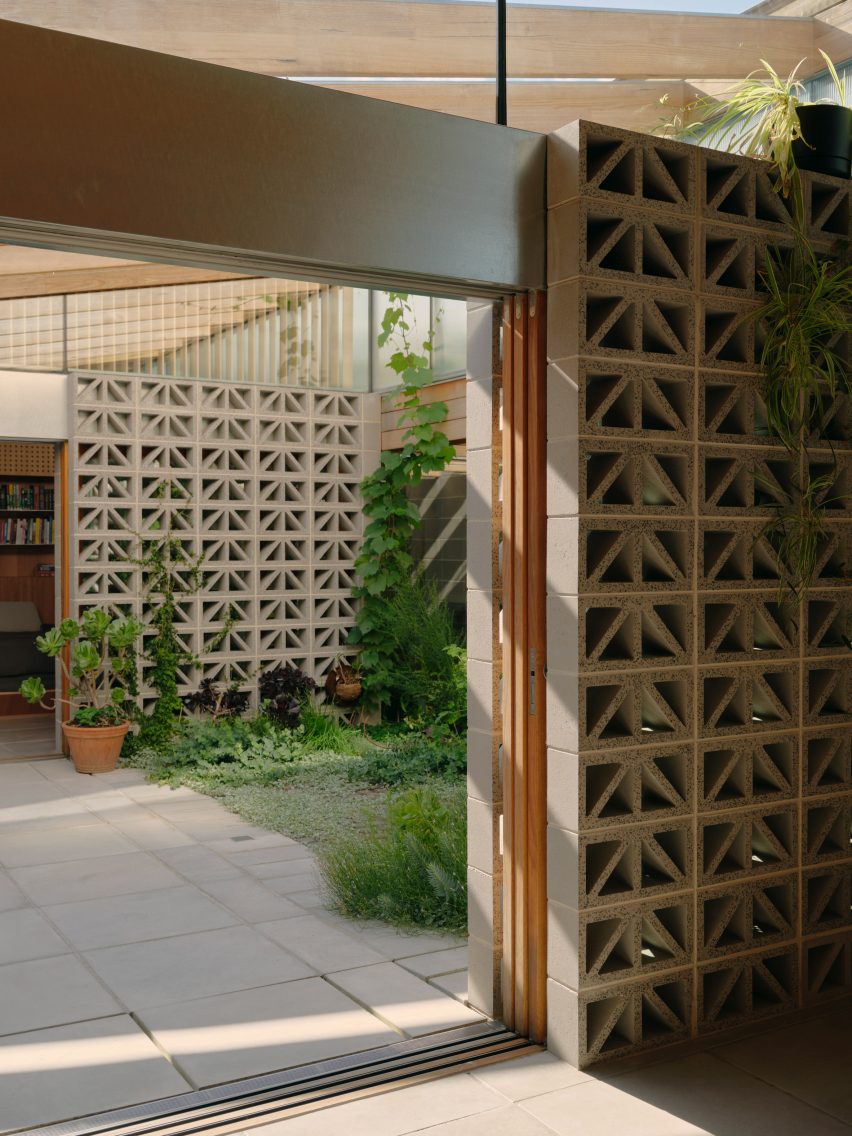 Garden courtyard with hollow breeze block walls