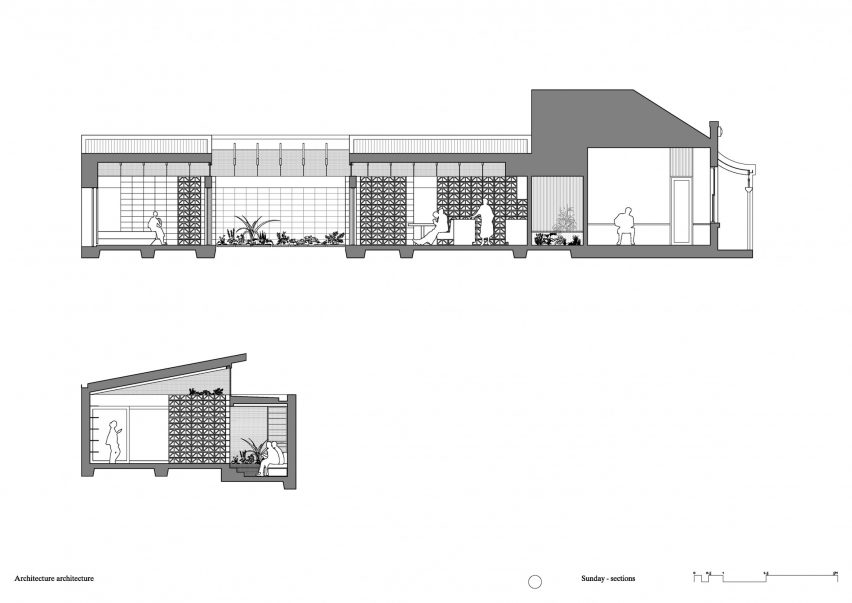 Section drawings of the Sunday house by Architecture Architecture