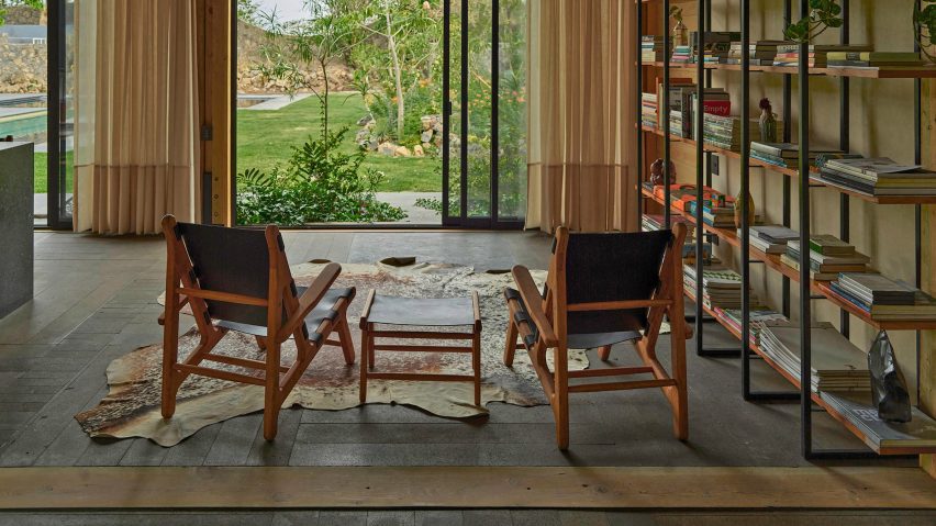 Living room with cowhide rug