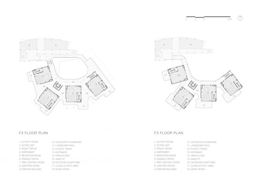 Second and third floor plan of Kindergarten of Museum Forest by Atelier Apeiron