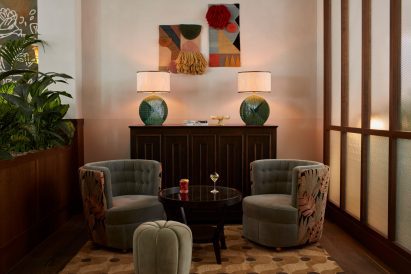 Seating area with two low armchairs