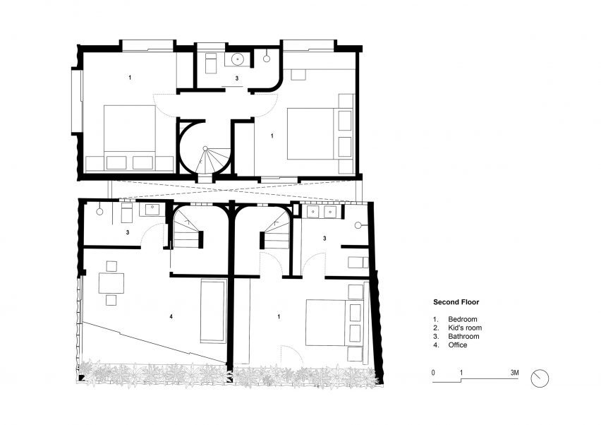 Second floor plan of a housing scheme in Cambodia by Bloom Architecture