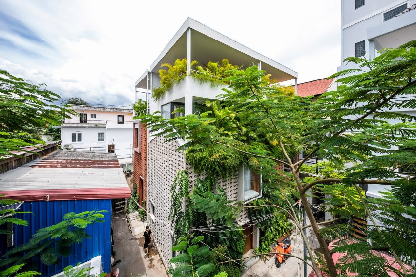 Perforated cement block building in Cambodia