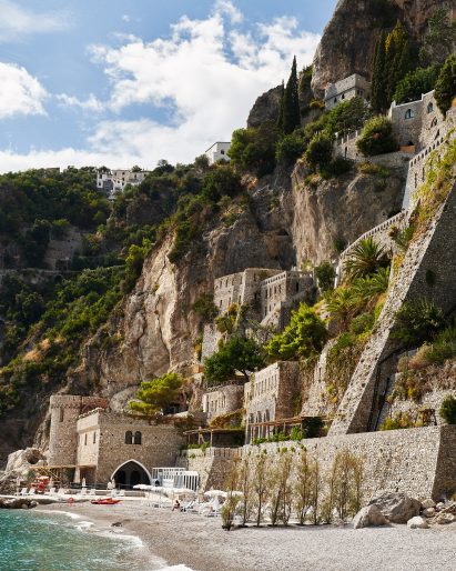 Cliffside fortifications seen from the beach