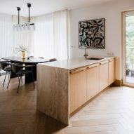 Kitchen island with waterfall edge