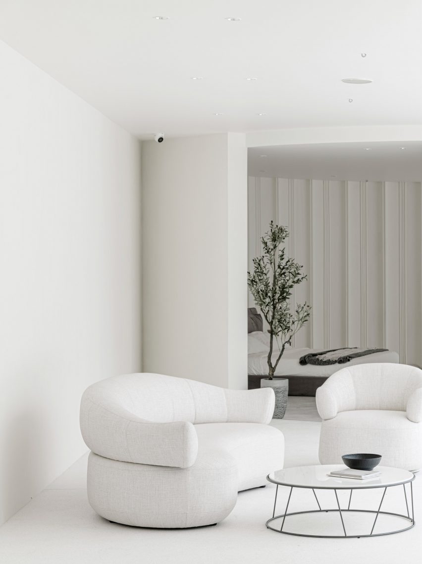 White sofas in white room