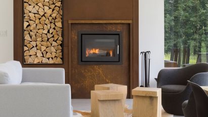 Living room with cowhide rug