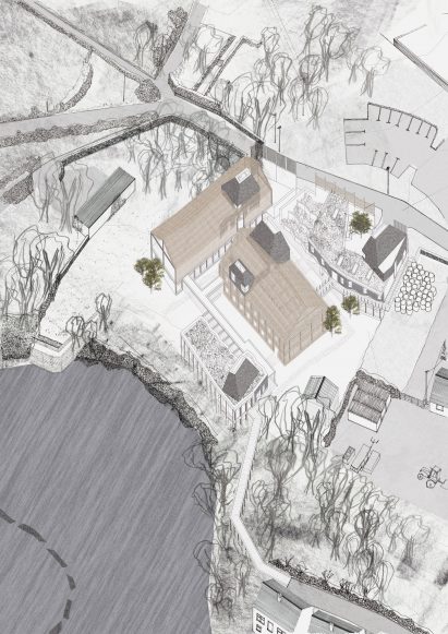 Axonometric drawing of Irish language cartography centre in Ireland