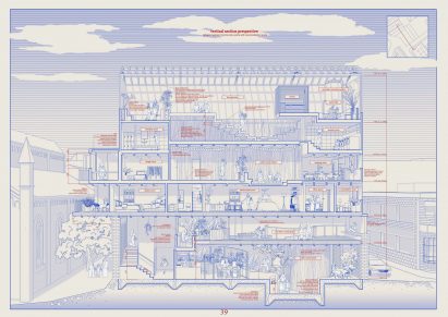 Illustrated section drawing of a centre for vulnerable communities
