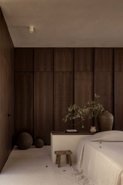 Casa Los Tigres, Mexico, by César Béjar Studio and Fernando Sánchez Zepeda with chocolate brown walls