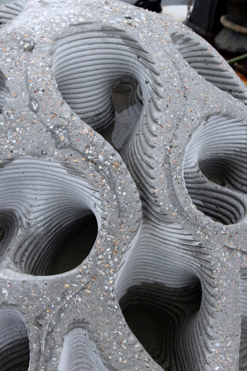 Oyster shells are blended in concrete for the manufacture of Erosion Mitigation Units