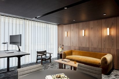 Wood-panelled meeting room