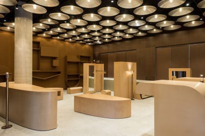 Photograph of brown-hued retail space