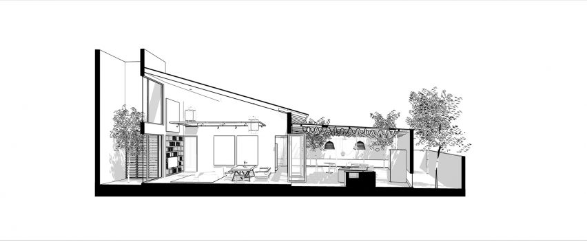 Perspective section drawings of Introverse house by Core Design Workshop
