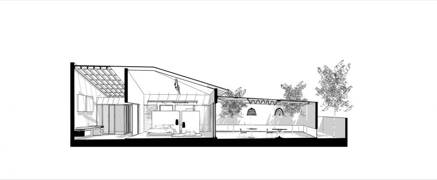 Perspective section drawings of Introverse house by Core Design Workshop