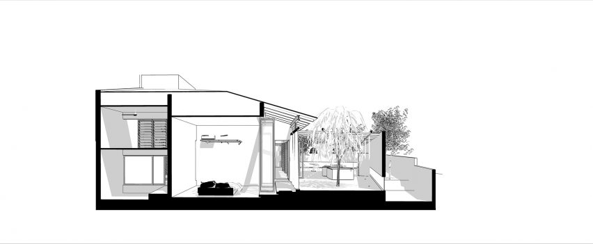 Perspective section drawings of Introverse house by Core Design Workshop