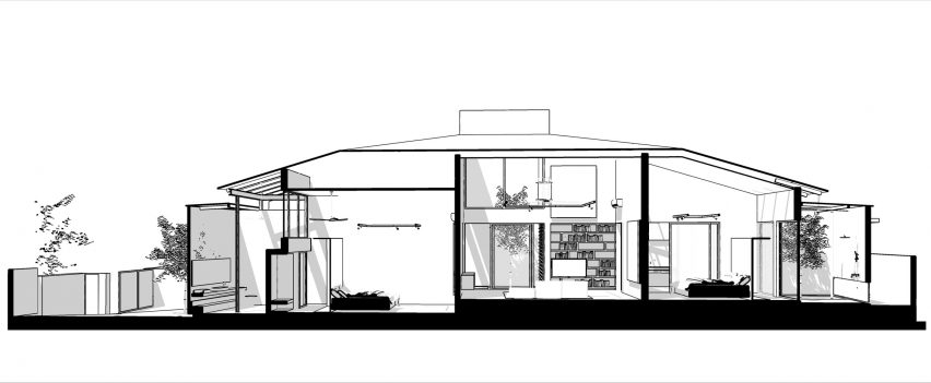 Perspective section drawings of Introverse house by Core Design Workshop