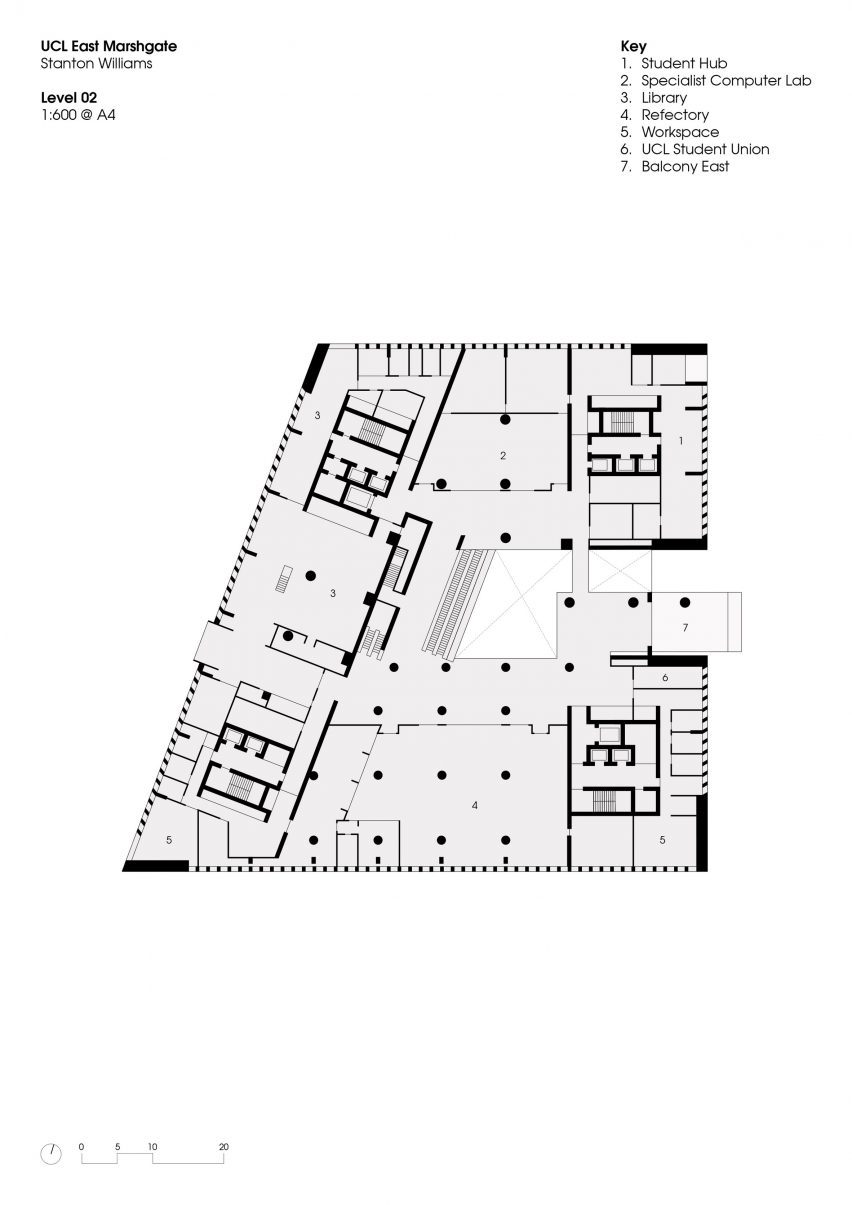 Second floor plan of UCL East Marshgate by Stanton Williams