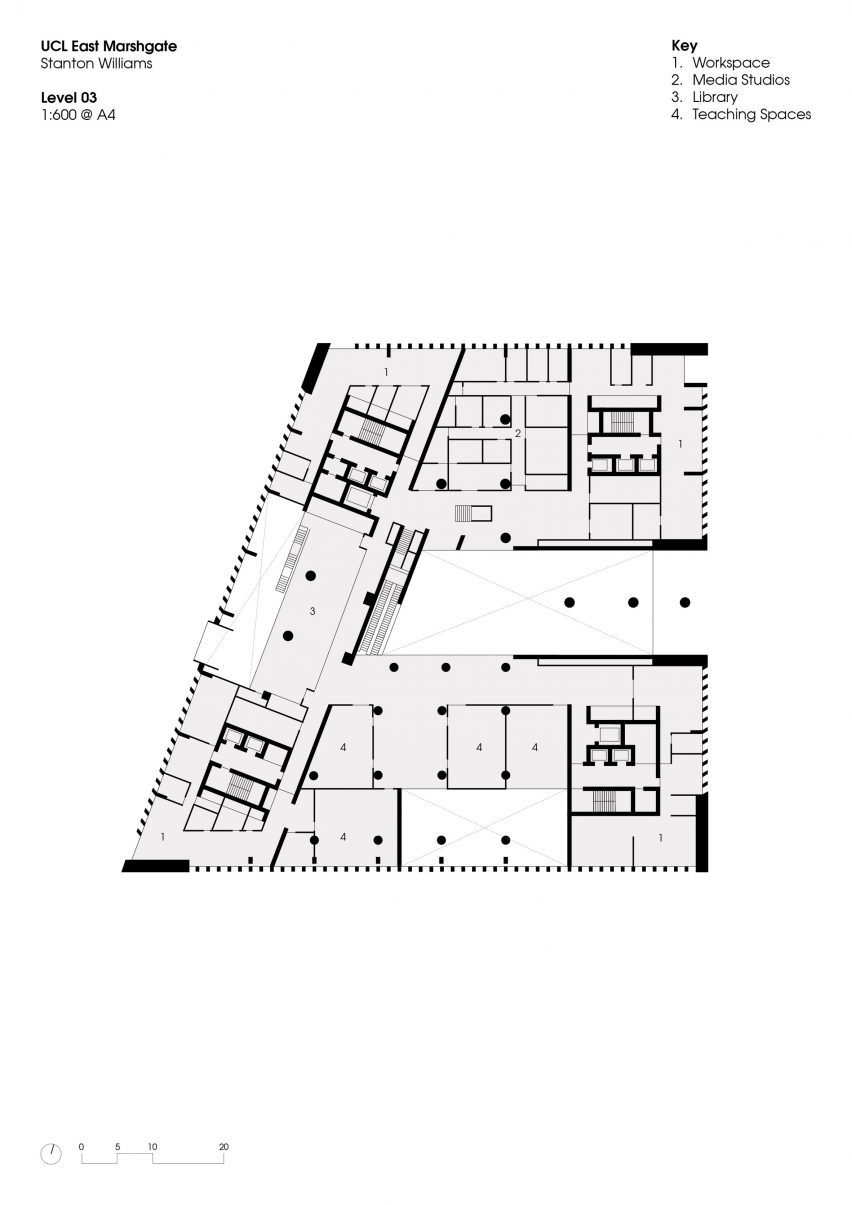 Third floor plan of UCL East Marshgate by Stanton Williams