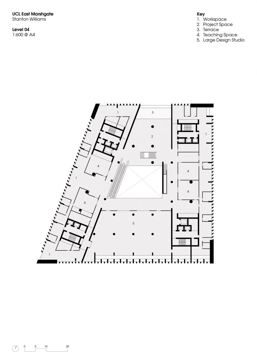 Fourth floor plan of UCL East Marshgate by Stanton Williams