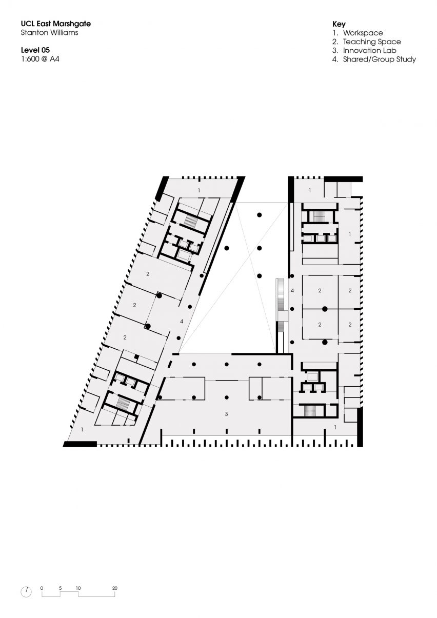 Fifth floor plan of UCL East Marshgate by Stanton Williams