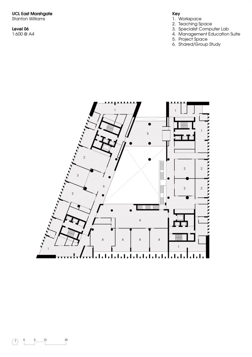 Sixth floor plan of UCL East Marshgate by Stanton Williams