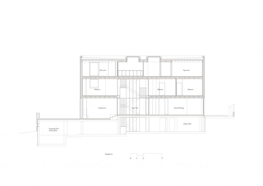 Section drawing of Fohlenweg by O'Sullivan Skoufoglou Architects