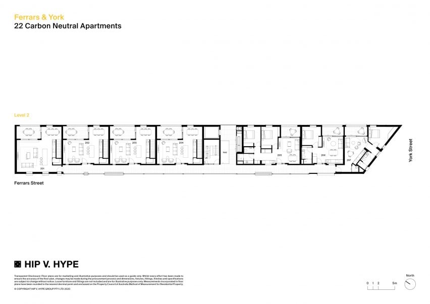 Second floor plan of Ferrars and York apartments by Hip V Hype and Six Degrees Architects