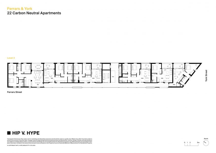 Third floor plan of Ferrars and York apartments by Hip V Hype and Six Degrees Architects
