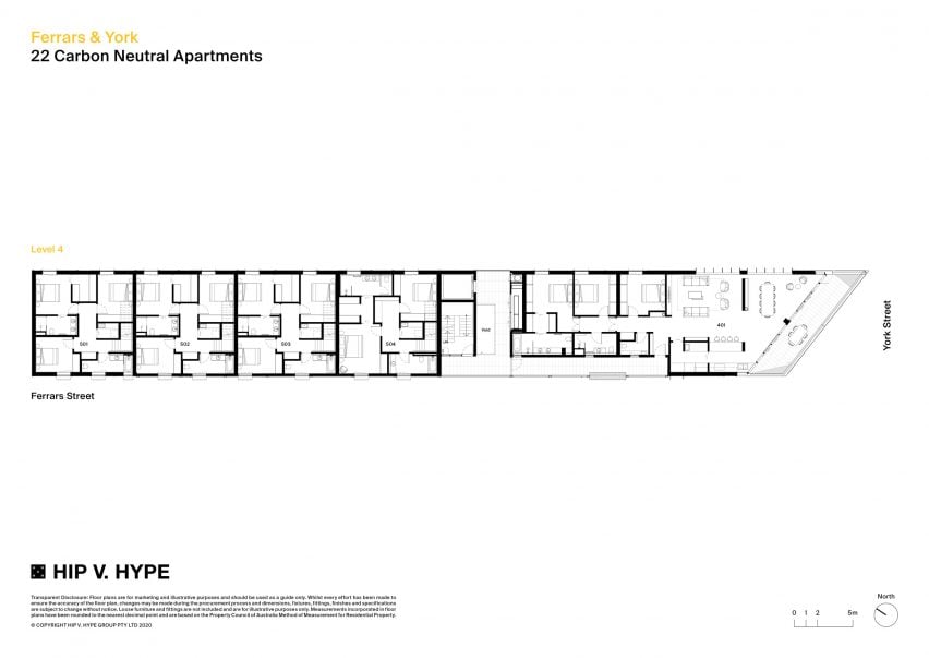 Fourth floor plan of Ferrars and York apartments by Hip V Hype and Six Degrees Architects