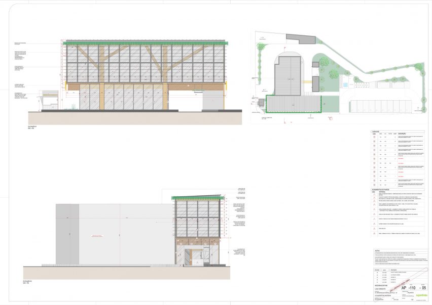 Elevation drawings of the mass timber McDonald's in Sao Paulo by Superliamo