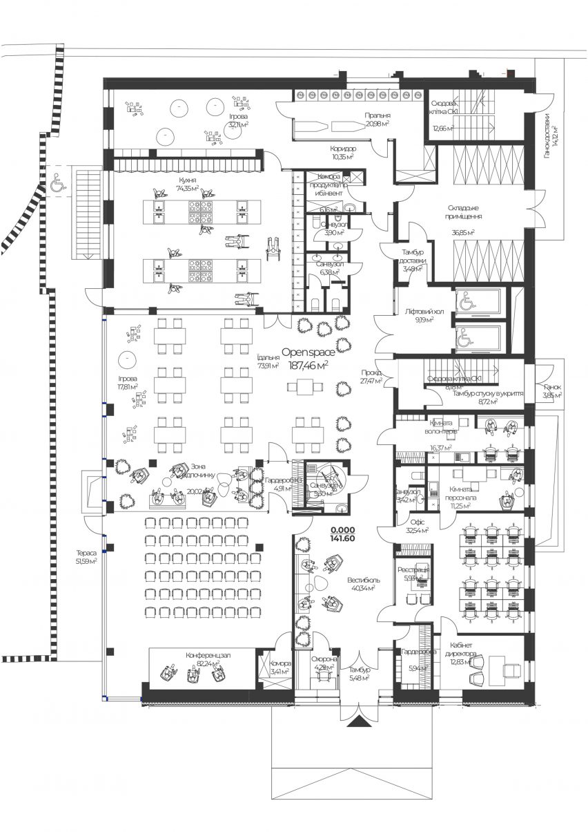 Proposed ground floor plan of the Ronald McDonald House in Ukraine by Zikzak Architects