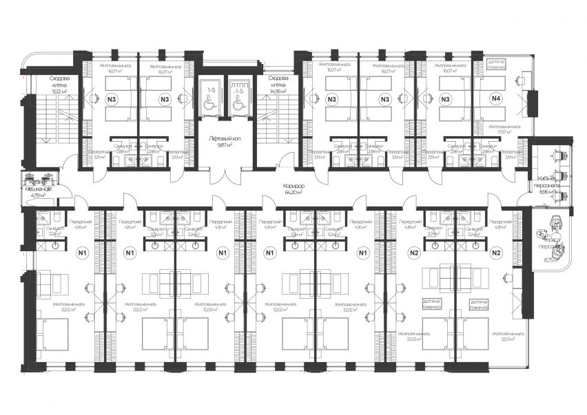 Proposed ground floor plan of the Ronald McDonald House in Ukraine by Zikzak Architects