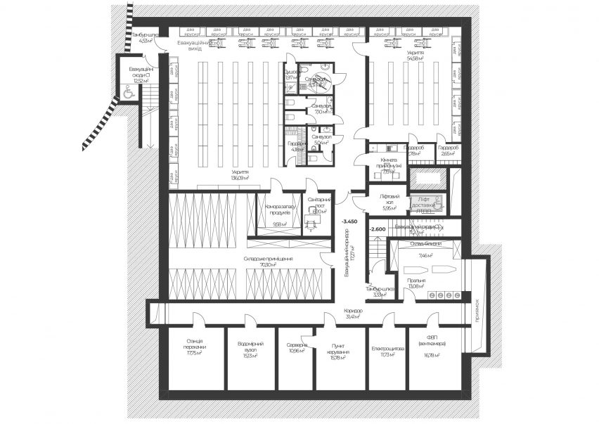 Proposed basement plan of the Ronald McDonald House in Ukraine by Zikzak Architects