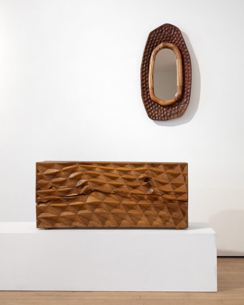 Plexus bench by Alison Crowther and Gallion’s Reach Mirror by Jan Hendzel Studio