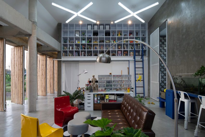 Interior of the Furnish Studio with rotating bamboo screens