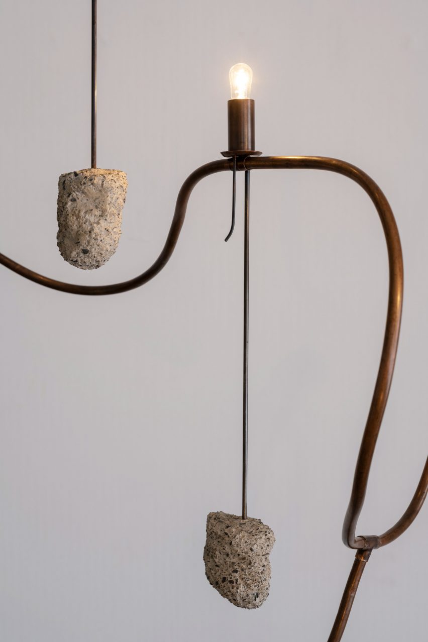 Copper floor lamp at the Growth and Form exhibition at Gallery Fumi