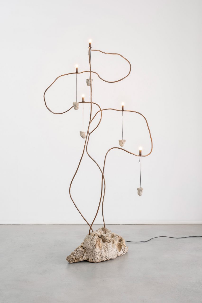Copper floor lamp at the Growth and Form exhibition at Gallery Fumi