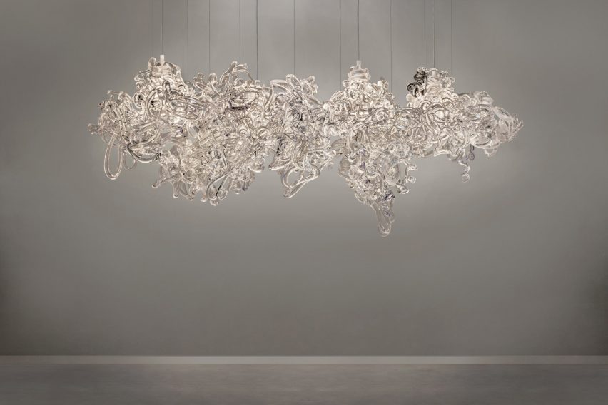 Glass chandelier at the Growth and Form exhibition at Gallery Fumi