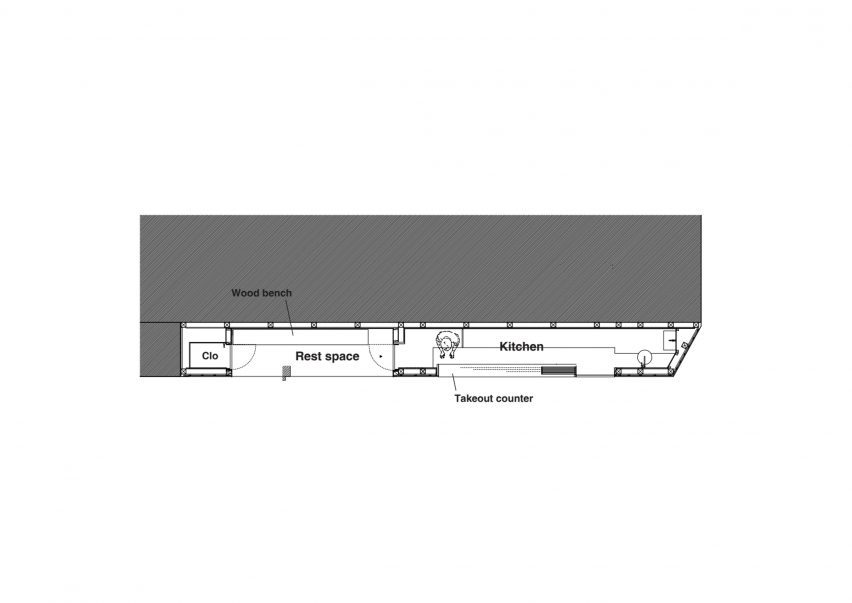 Floor plan of a coffee kiosk in Kyoto by G Architects Studio