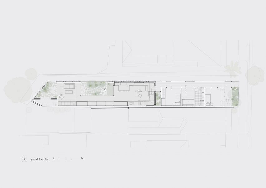 Ground floor plan of Garden Tower House by Studio Bright